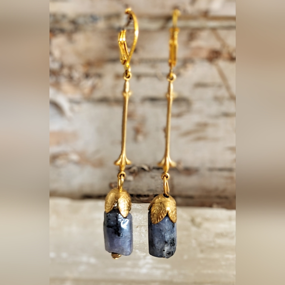 Victorian  Tanzanite In Long Drop Earrings